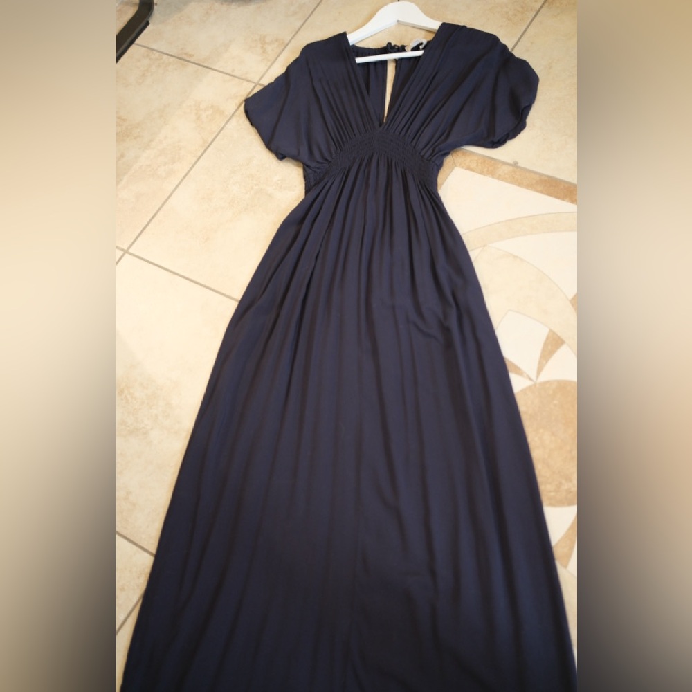 Michael Kors dark navy Maxi Dress V-Neck Flutter Sleeve
